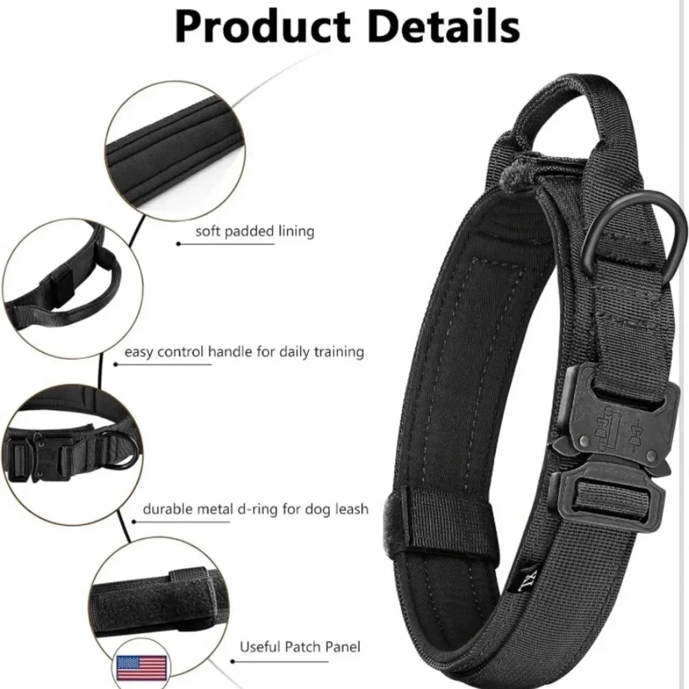 Tactical Dog Collar, Adjustable Military Training Nylon Dog Collar size S